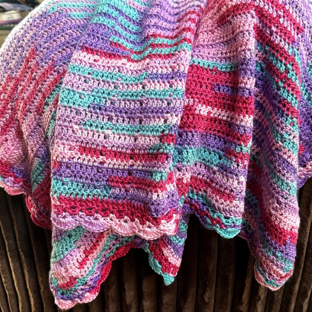 Crochet Afghan NEW Throw Handmade Blanket 58x48 Lrg. Textured Boho Cottage Decor